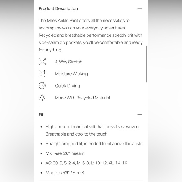 VUORI MILES ANKLE PANTS SIZE M NWT - Picture 7 of 10